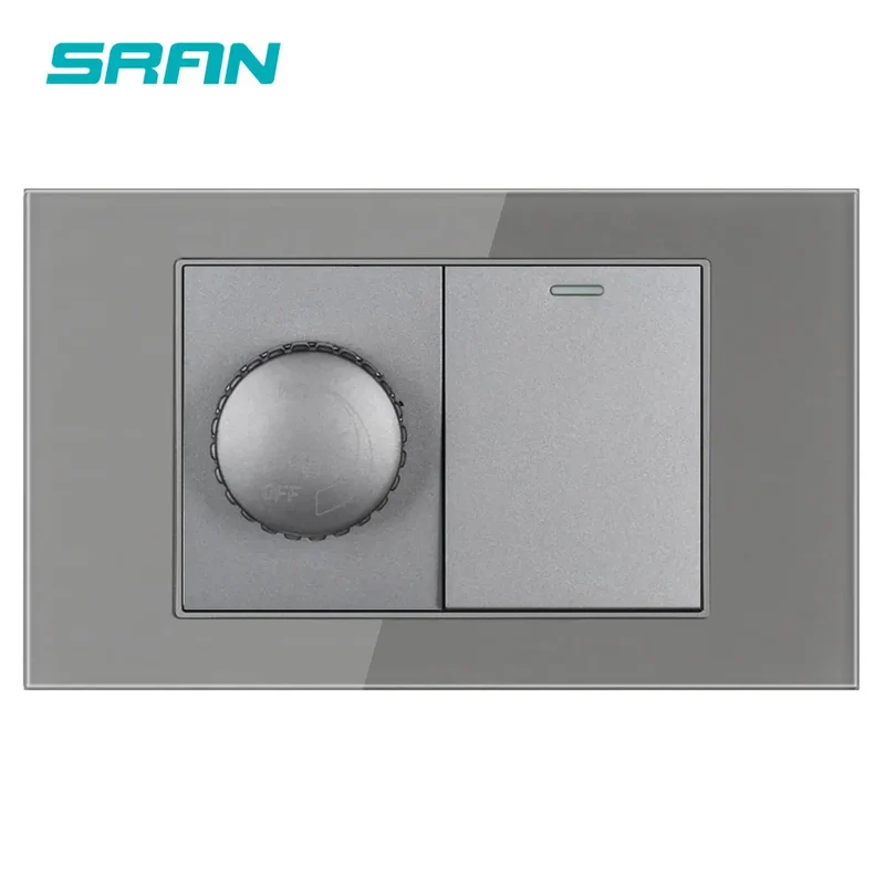 SRAN EU BR AU US standard Dimmer switch and 1 gang switch 16A Wall switch for home improvement tempered glass panel 118*72mm