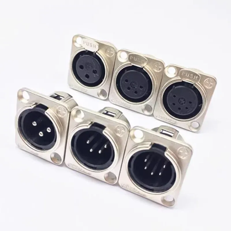 5pcs XLR Connector 3pin 4pin 5pin Male Female Panel Audio Microphone Jack Plug Connector Copper Contact Metal XLR Socket