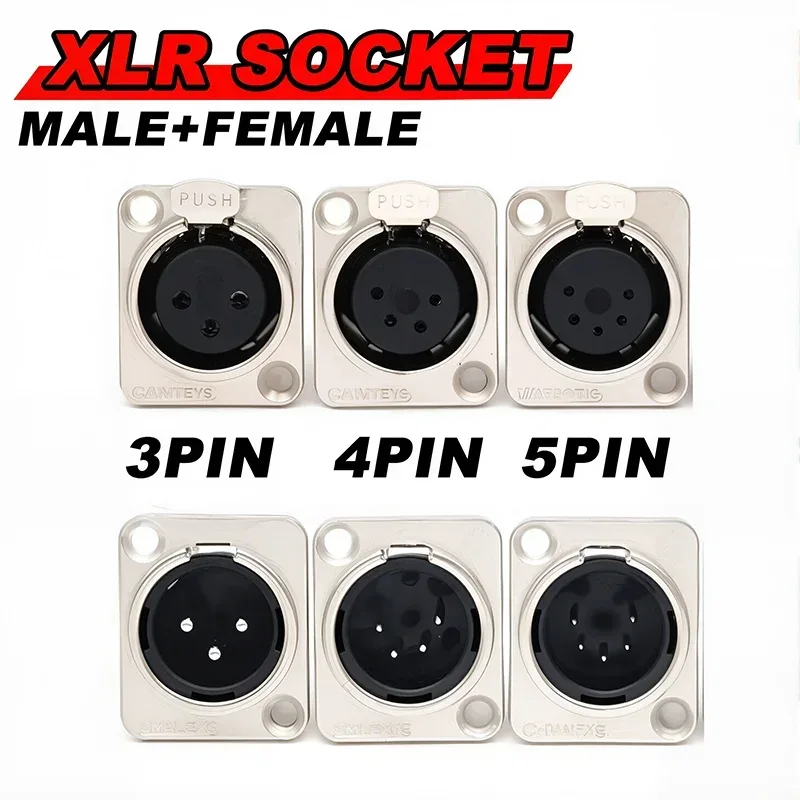 5pcs XLR Connector 3pin 4pin 5pin Male Female Panel Audio Microphone Jack Plug Connector Copper Contact Metal XLR Socket