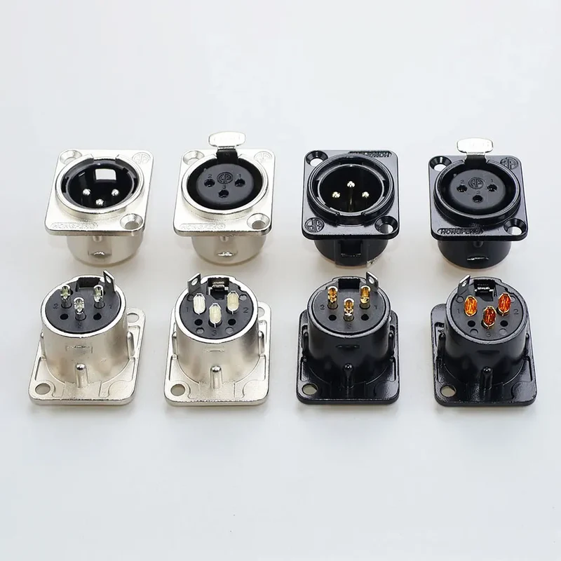JCD XLR 3Pin Male/Female Microphone Audio Cable Plug Panel Pure Black Silver Copper Gold-Plated XLR Connector Socket