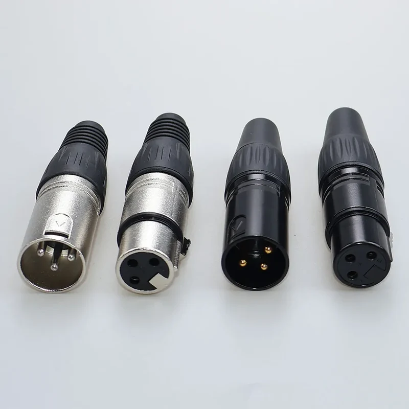 JCD XLR 3Pin Male/Female Microphone Audio Cable Plug Panel Pure Black Silver Copper Gold-Plated XLR Connector Socket