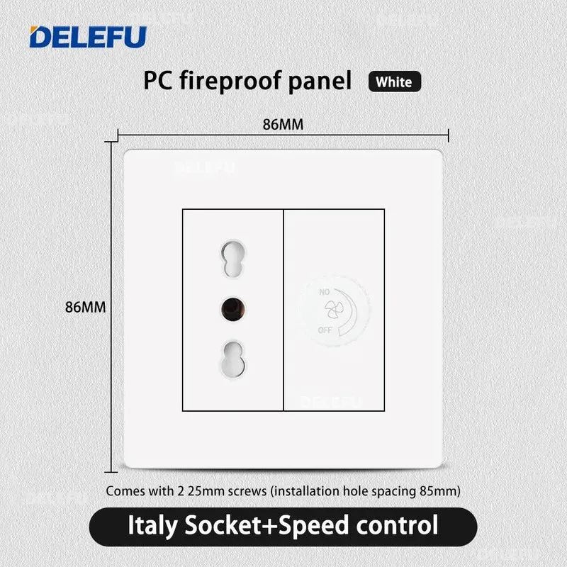 DELEFU86 PC White Flame Retardant Panel Italy Standard Wall Socket USB Type C Socket German Italian Socke EU Socket