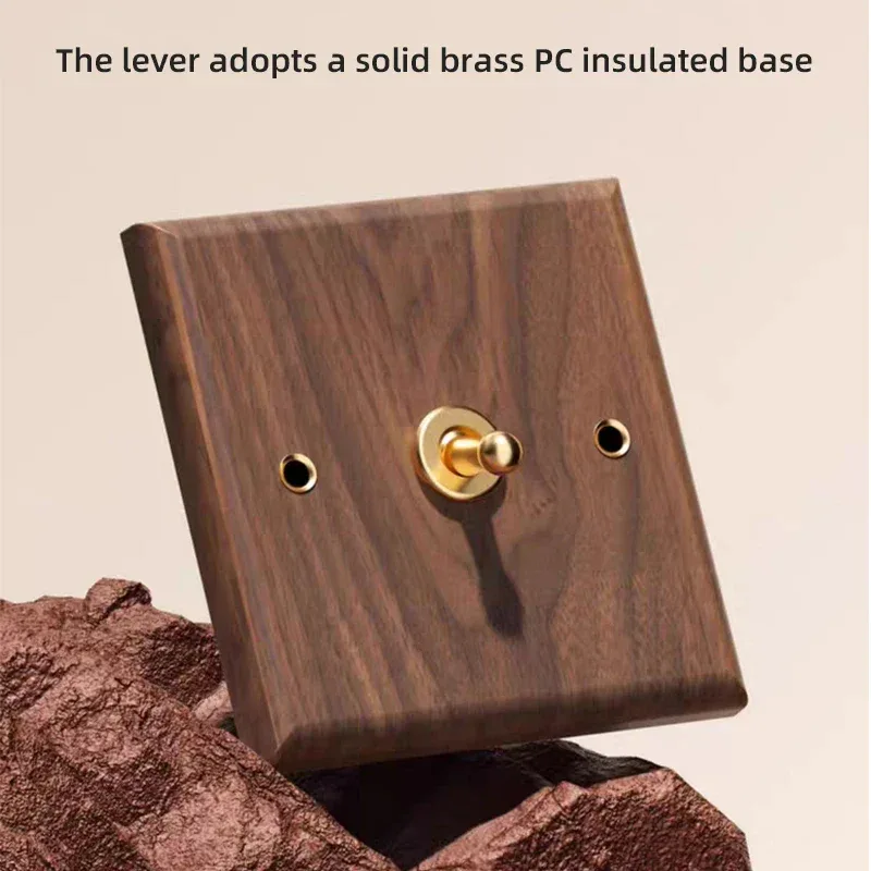 Black walnut retro European retro wall lamp switch socket, solid wood brass toggle switch board 1-4Gang 2Way antique home switch