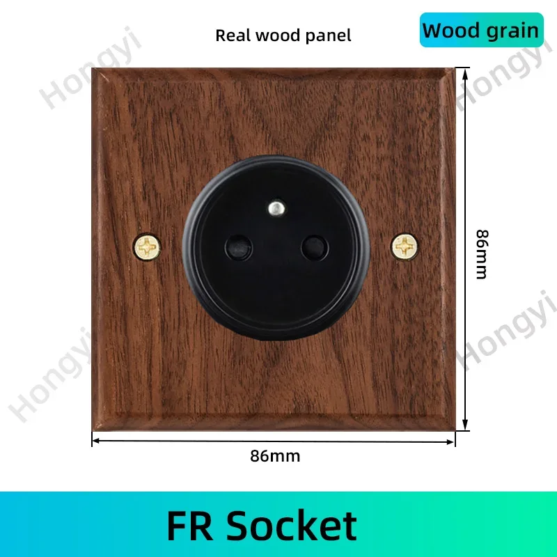Black walnut retro European retro wall lamp switch socket, solid wood brass toggle switch board 1-4Gang 2Way antique home switch