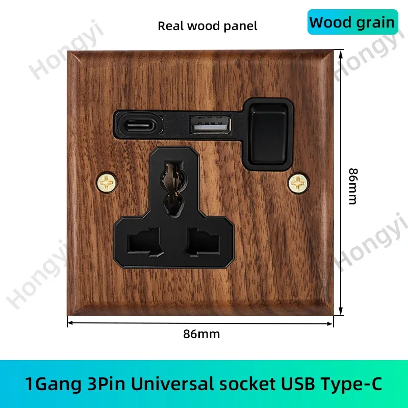 Black walnut retro European retro wall lamp switch socket, solid wood brass toggle switch board 1-4Gang 2Way antique home switch