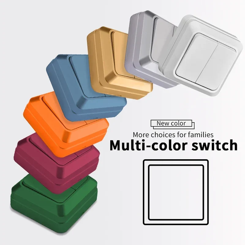 Blue Flame Retardant EU Standard Spray Plastic Rocker Switch Wall Surface 2 Gang 1 Way Button Light Switch On/Off Classic Switch