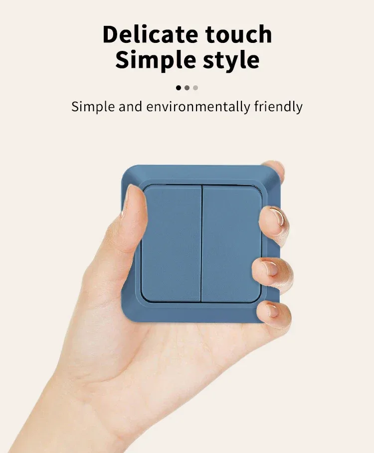 Blue Flame Retardant EU Standard Spray Plastic Rocker Switch Wall Surface 2 Gang 1 Way Button Light Switch On/Off Classic Switch