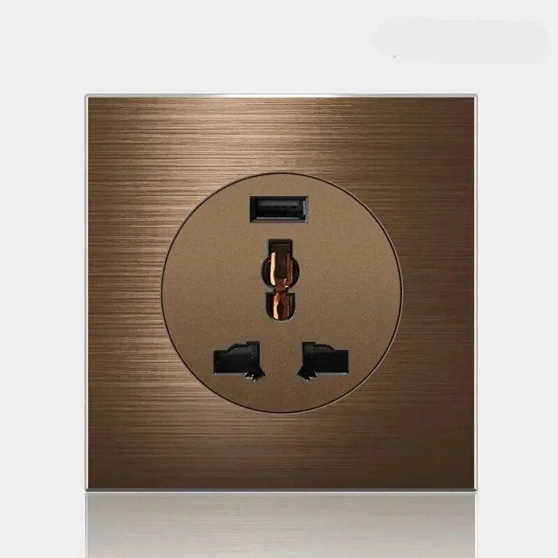 High quality coffee color universal Retro Eu FR 220V wall light switch,Reset button switch electrical socket with LED indicator