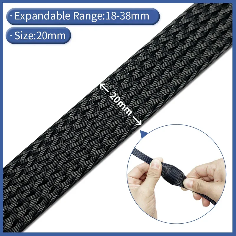 1m/5m/10m Flame Retardant Nylon Braided Wire Mesh Tubing PET Expandable Sleeving Cable and Wire Protection