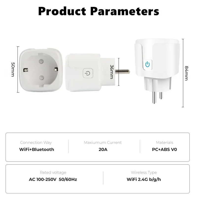 Matter WiFi Smart 16A/20A Plug EU Smart Socket Power Outlet Home Appliance for HomeKit SmartThings Works with Siri Alexa