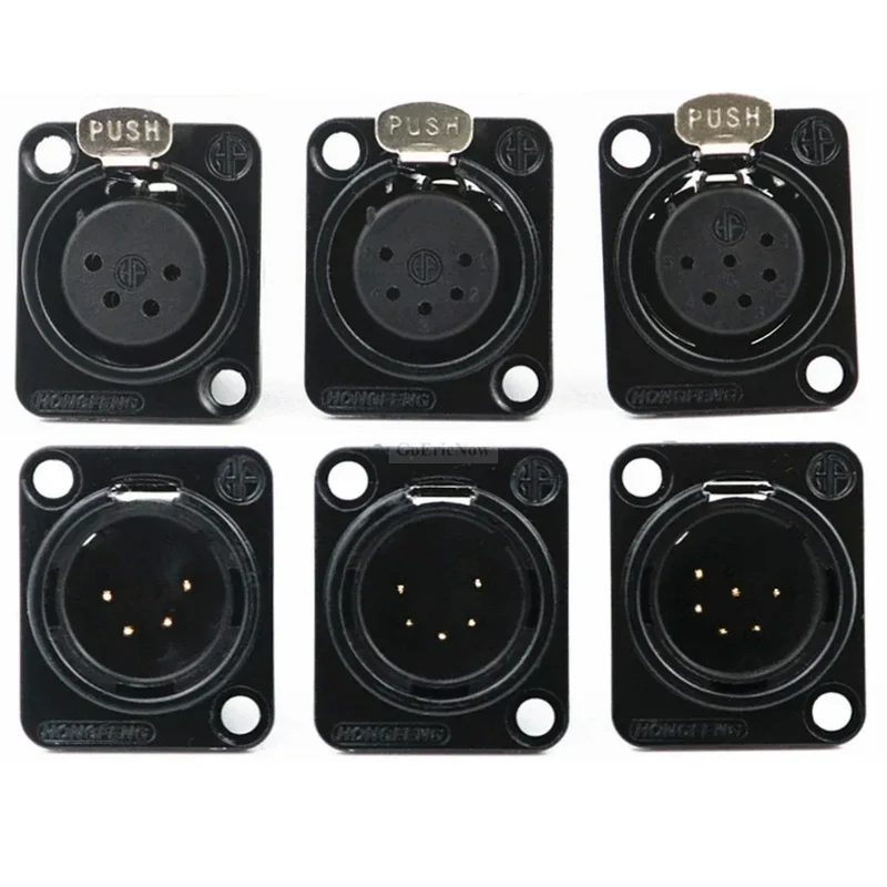 1pcs 3,4,5,6,7 pin Male/Female Black/Silver Metal Square XLR Speaker Panel mount socket Connector