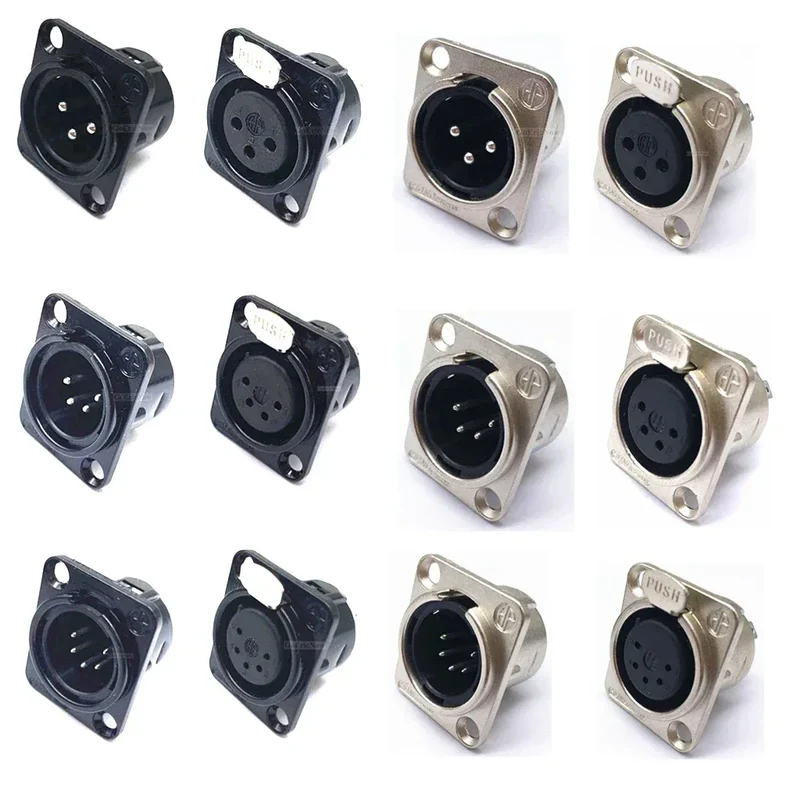 1pcs 3,4,5,6,7 pin Male/Female Black/Silver Metal Square XLR Speaker Panel mount socket Connector