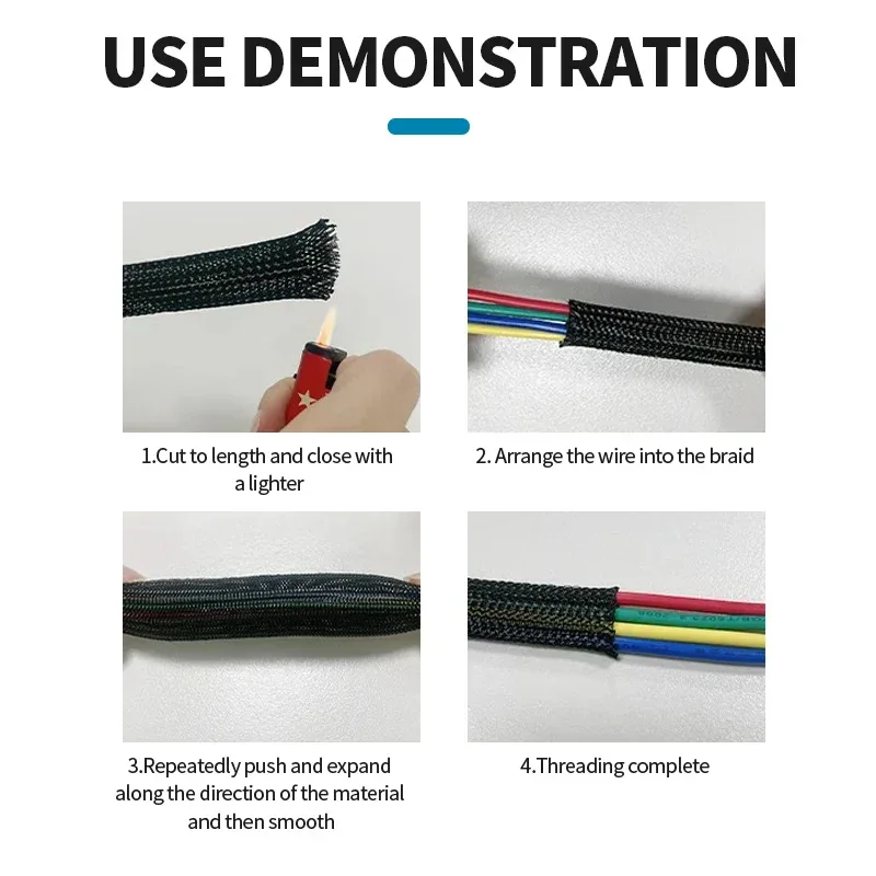 1m/5m/10m Flame Retardant Nylon Braided Wire Mesh Tubing PET Expandable Sleeving Cable and Wire Protection