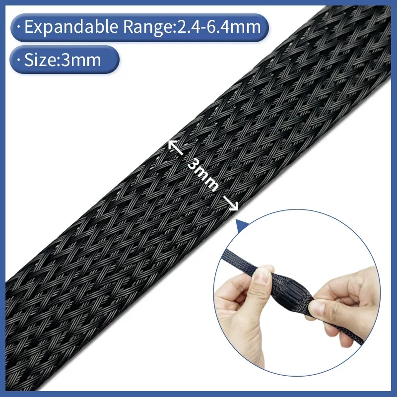 1m/5m/10m Flame Retardant Nylon Braided Wire Mesh Tubing PET Expandable Sleeving Cable and Wire Protection
