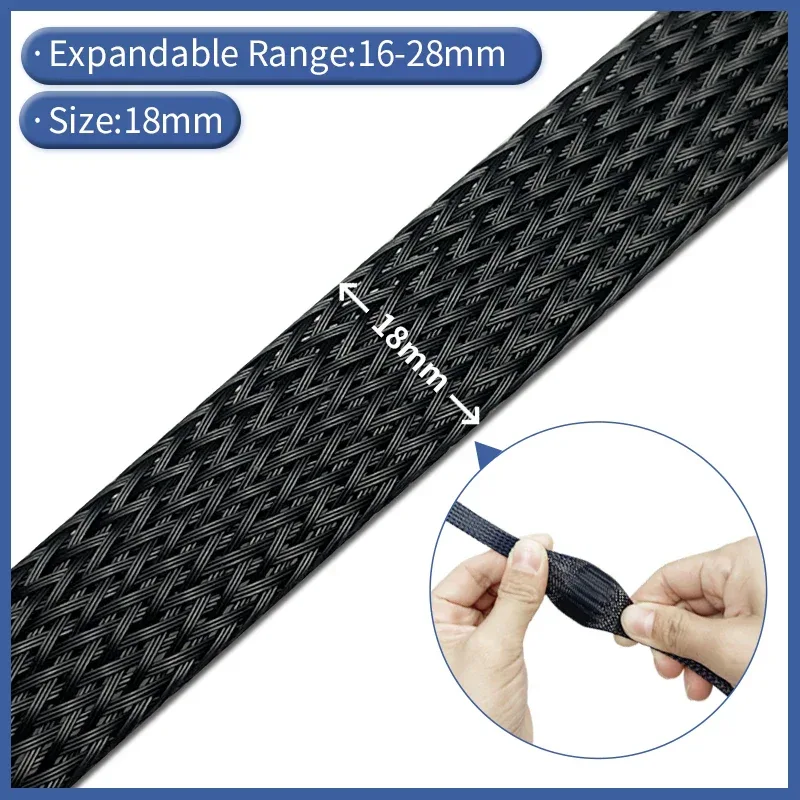 1m/5m/10m Flame Retardant Nylon Braided Wire Mesh Tubing PET Expandable Sleeving Cable and Wire Protection