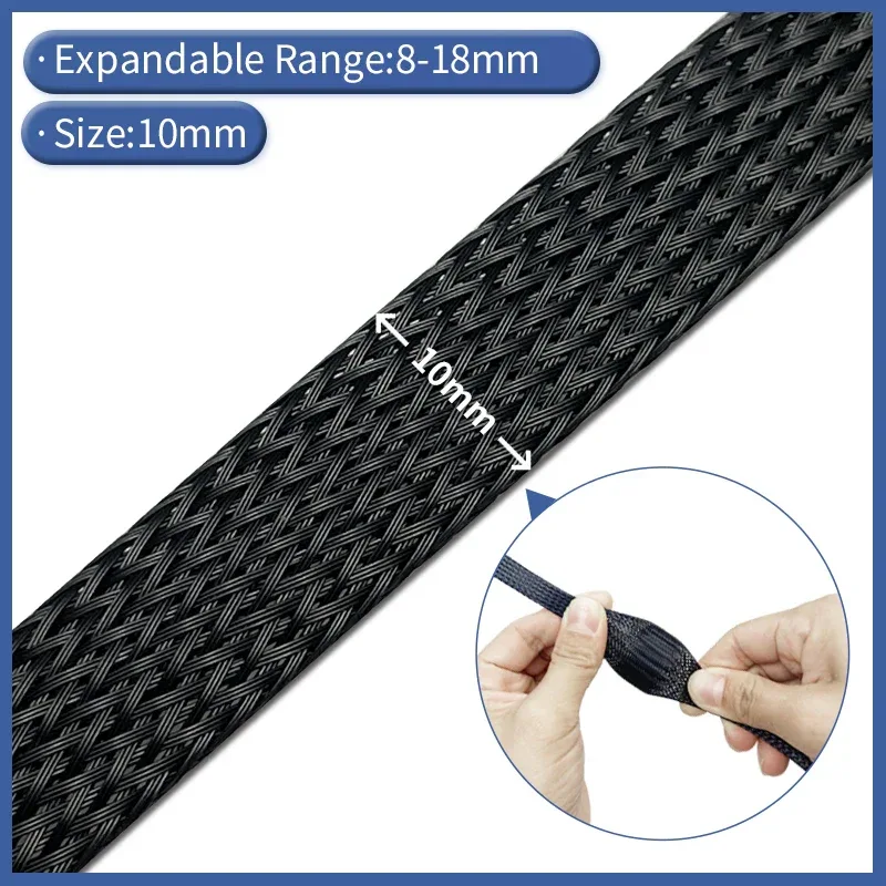 1m/5m/10m Flame Retardant Nylon Braided Wire Mesh Tubing PET Expandable Sleeving Cable and Wire Protection