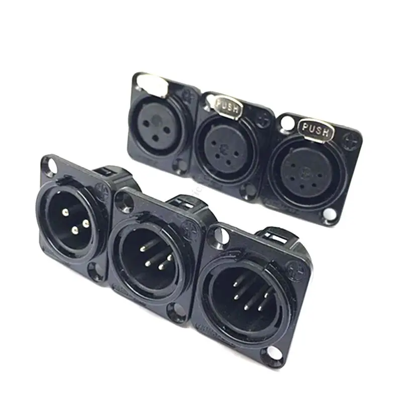 1pcs 3,4,5,6,7 pin Male/Female Black/Silver Metal Square XLR Speaker Panel mount socket Connector