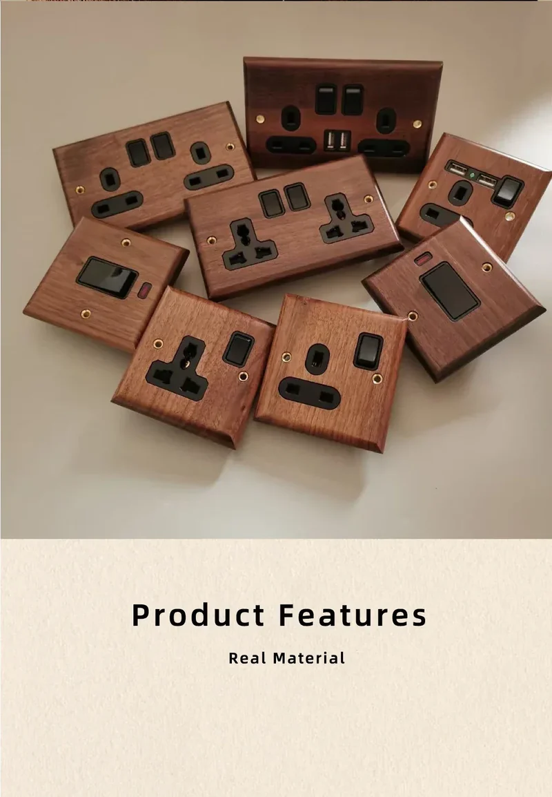 Black walnut retro European retro wall lamp switch socket, solid wood brass toggle switch board 1-4Gang 2Way antique home switch