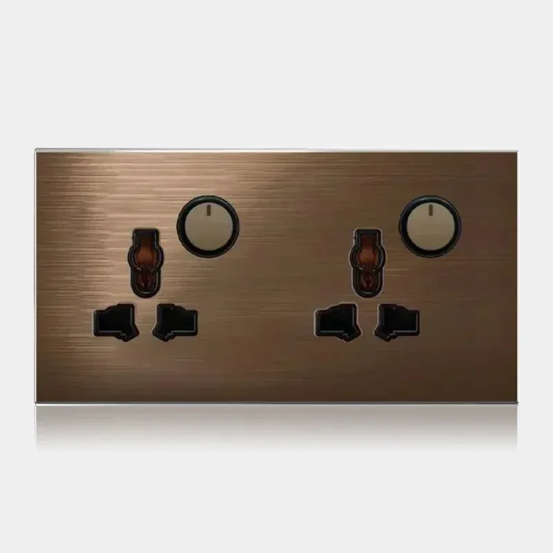 High quality coffee color universal Retro Eu FR 220V wall light switch,Reset button switch electrical socket with LED indicator