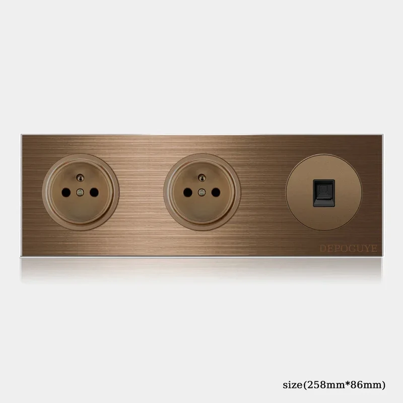 High quality coffee color universal Retro Eu FR 220V wall light switch,Reset button switch electrical socket with LED indicator