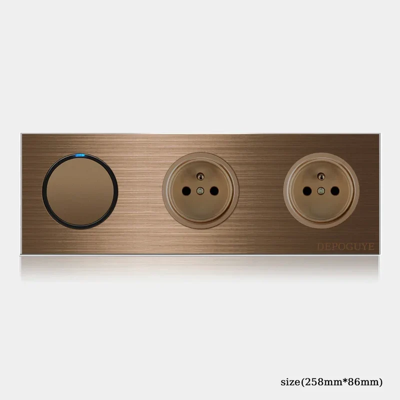 High quality coffee color universal Retro Eu FR 220V wall light switch,Reset button switch electrical socket with LED indicator