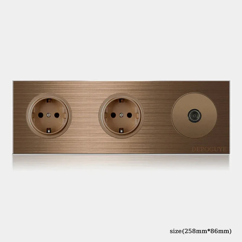 High quality coffee color universal Retro Eu FR 220V wall light switch,Reset button switch electrical socket with LED indicator