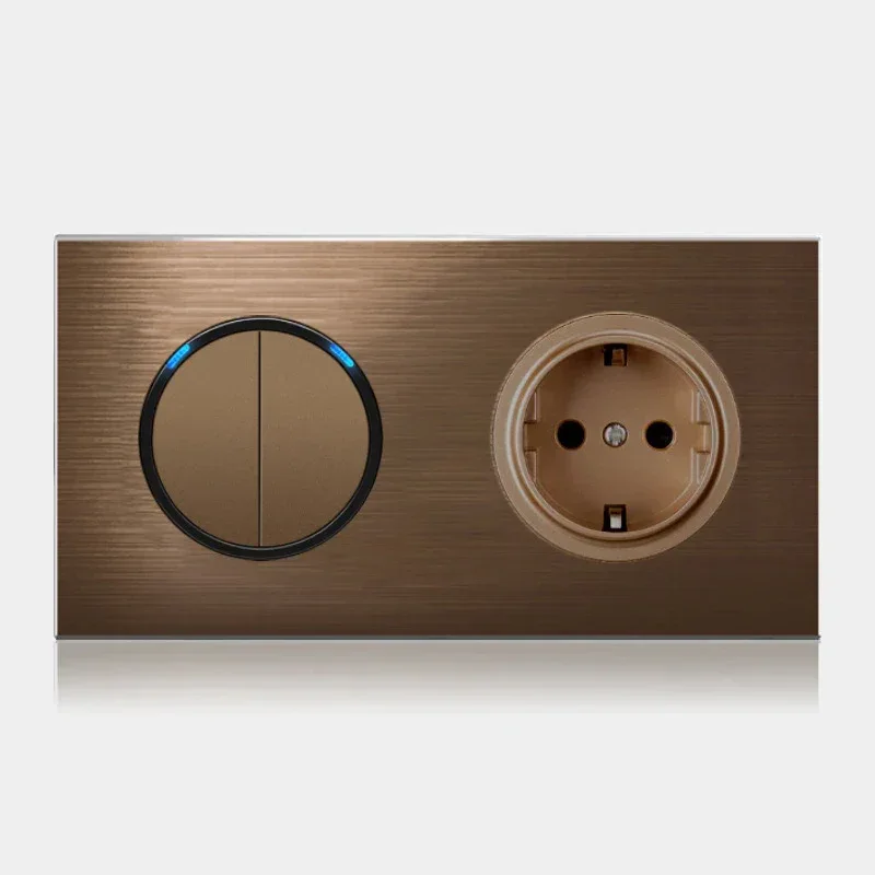 High quality coffee color universal Retro Eu FR 220V wall light switch,Reset button switch electrical socket with LED indicator