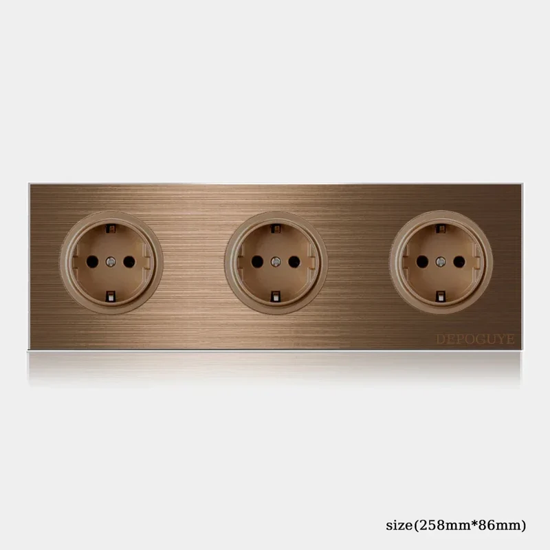 High quality coffee color universal Retro Eu FR 220V wall light switch,Reset button switch electrical socket with LED indicator