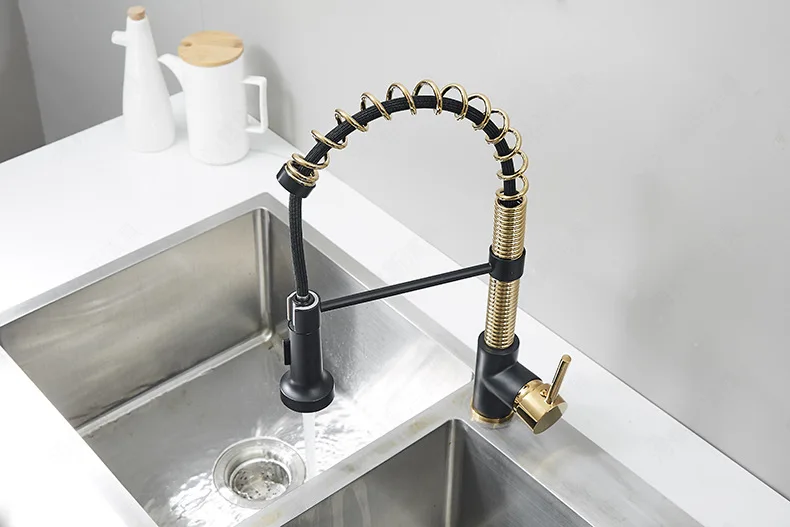 Kitchen Faucet Mixer Tap Black Gold Pull Out Spring Kitchen Faucets