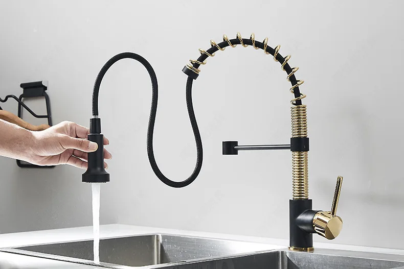 Kitchen Faucet Mixer Tap Black Gold Pull Out Spring Kitchen Faucets
