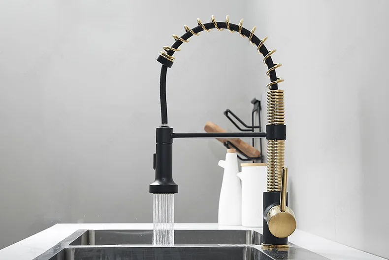 Kitchen Faucet Mixer Tap Black Gold Pull Out Spring Kitchen Faucets