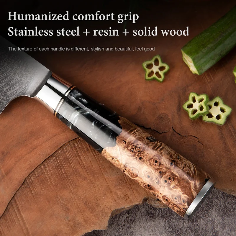 XITUO 1-9 Pieces Damascus Steel Kitchen Knives Set Sharp Chef Knife Black Resin Handle Kitchen Utility Cutting Tools