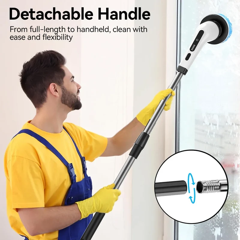 8-in-1 Long Handled Retractable Electric Mop Scrubber Cordless Electric Cleaning Brush for Kitchen & Car Plastic Spin Scrubber