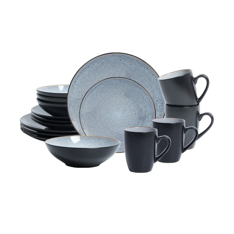 16 Pc Grey Modern Reactive Glaze Stone Tool Set Popular Kitchen Ceramic Set Ceramic Coffee Cup and Tableware Set Kitchen