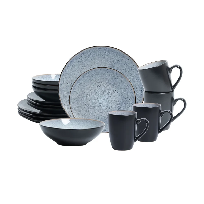 16 Pc Grey Modern Reactive Glaze Stone Tool Set Popular Kitchen Ceramic Set Ceramic Coffee Cup and Tableware Set Kitchen
