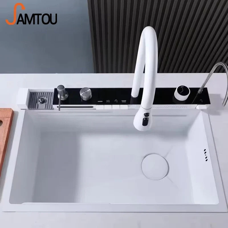 Kitchen Sink Tap White Smart,sink Kitchen Smart White Large,deck-mounted Kitchen Faucet for Kitchen Sink 304 Single Bowl Kitchen