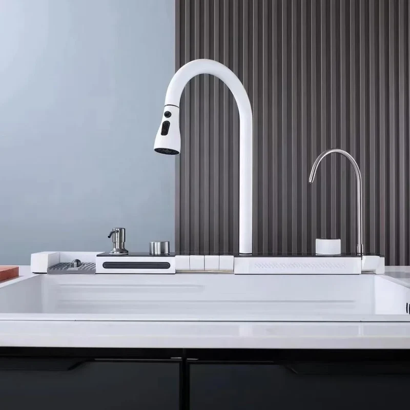 Kitchen Sink Tap White Smart,sink Kitchen Smart White Large,deck-mounted Kitchen Faucet for Kitchen Sink 304 Single Bowl Kitchen
