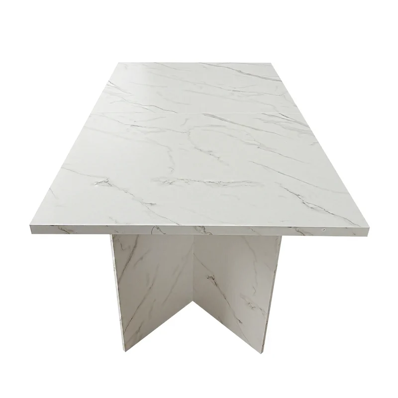 Extendable Dining Room Table for 6-10 Modern Faux Marble Wooden Long Large Rectangular Expanding Conference Kitchen Table White