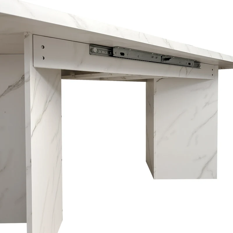 Extendable Dining Room Table for 6-10 Modern Faux Marble Wooden Long Large Rectangular Expanding Conference Kitchen Table White