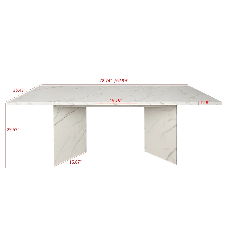 Extendable Dining Room Table for 6-10 Modern Faux Marble Wooden Long Large Rectangular Expanding Conference Kitchen Table White