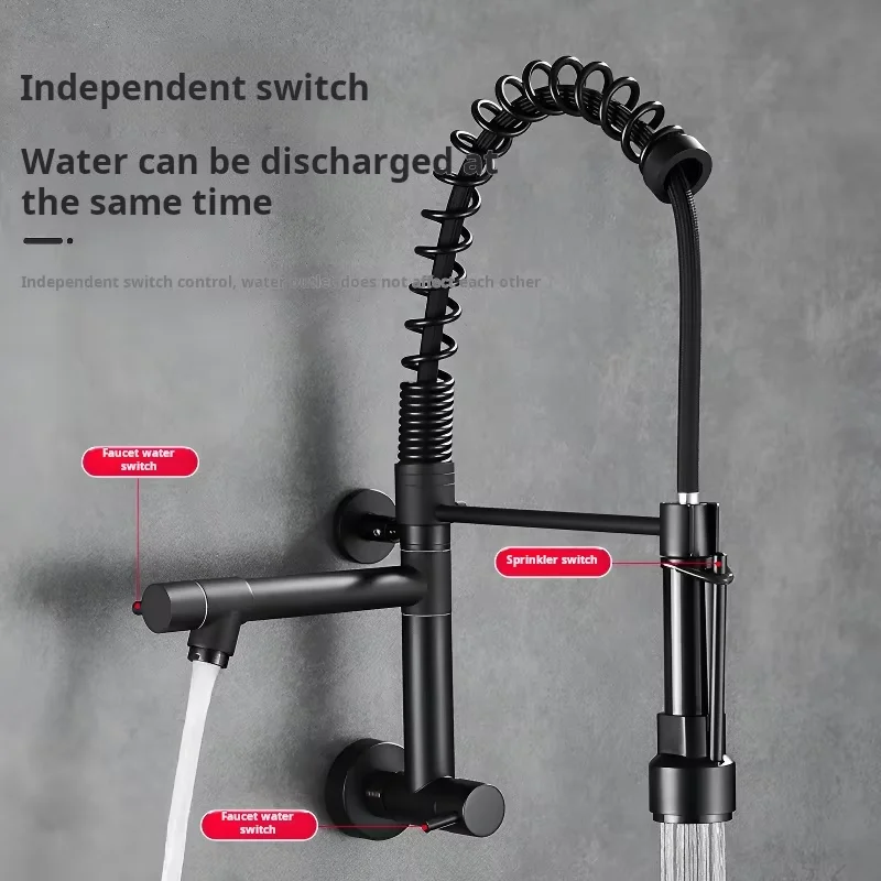 Modern Touchless In-Wall Kitchen Taps High Quality Hot Cold Mixer Faucet 360 Rotation Spring Pull-Down Stainless Steel Single