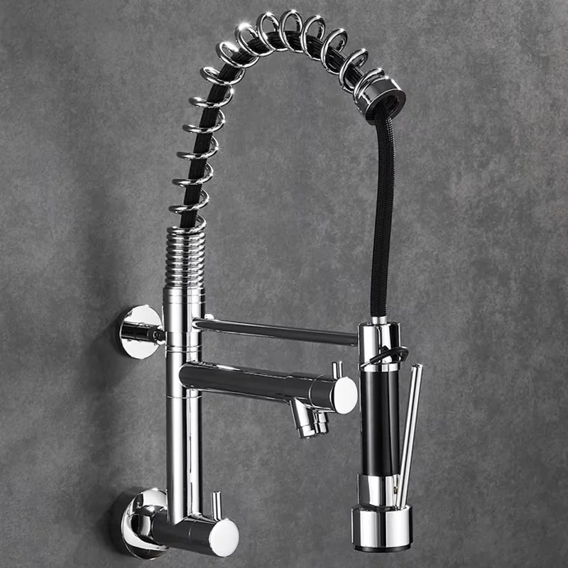 Modern Touchless In-Wall Kitchen Taps High Quality Hot Cold Mixer Faucet 360 Rotation Spring Pull-Down Stainless Steel Single