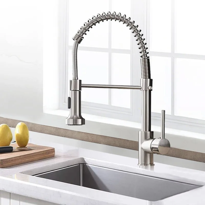 Kitchen Faucets Commercial Solid Brass Single Handle Single Lever Pull Down Sprayer Spring Matte Black Kitchen Sink Faucet Tap