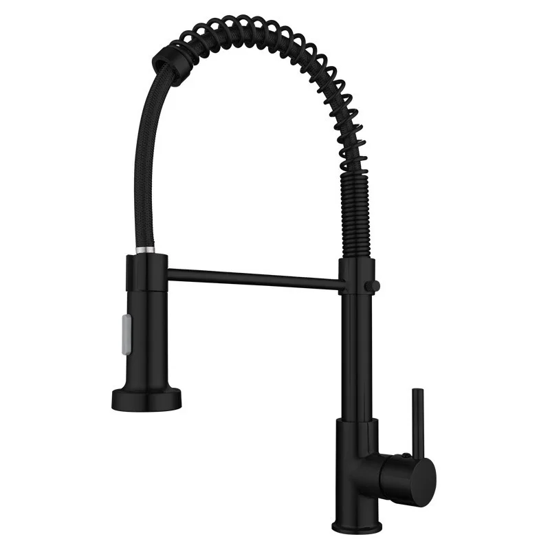 Kitchen Faucets Commercial Solid Brass Single Handle Single Lever Pull Down Sprayer Spring Matte Black Kitchen Sink Faucet Tap