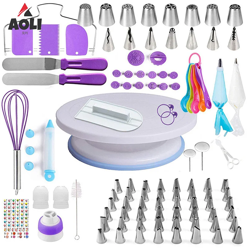 AK 137 Pcs Cake Turntable Decorating Supplies Kit Tools Set with Icing Baking Nozzles Piping Bags Kitchen Gadgets Cake Tools