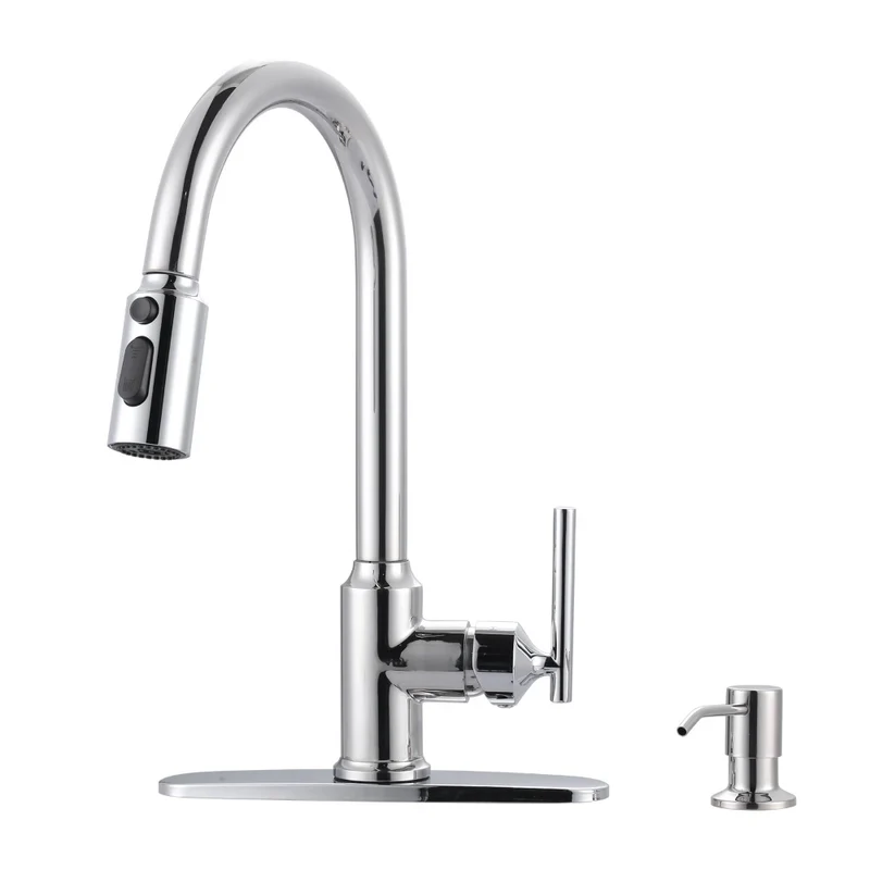 High Arc Single Handle Water Tap Kitchen 3 Modes Spout Faucet for Kitchen Sink Farmhouse RV, Kitchen Faucet with Soap Dispenser