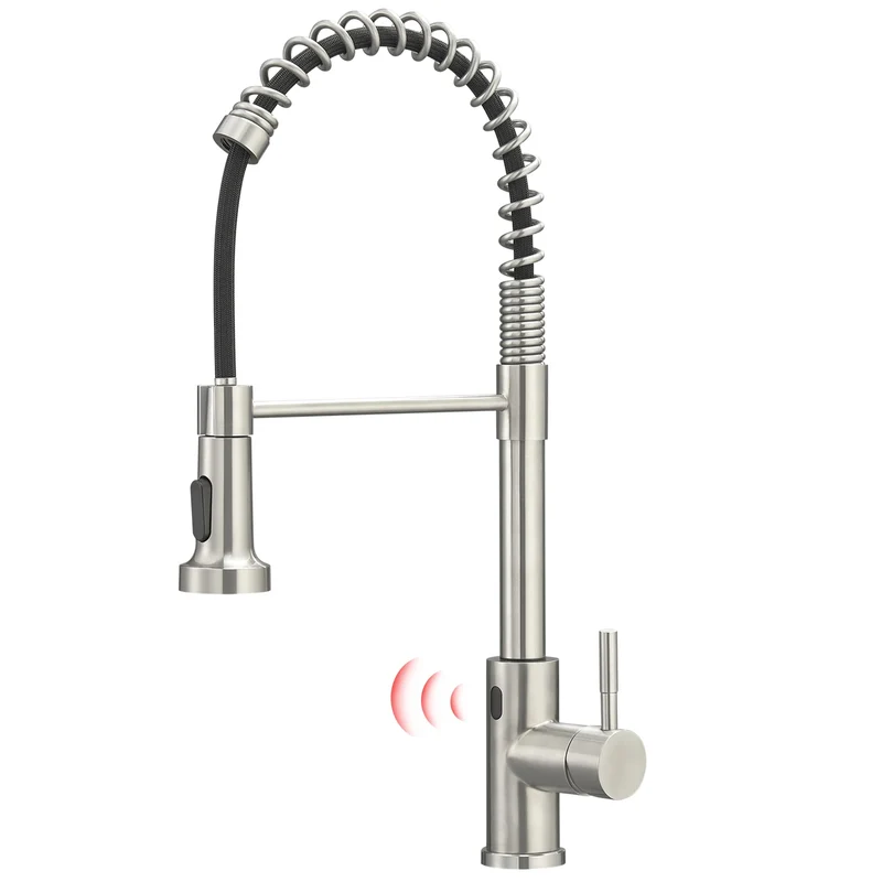 Luxury Single-Hole Kitchen Faucet Non-TOUCH Sensitive Brushed Gold Ceramic Cartridge Sink Faucet with Pull Sprayer