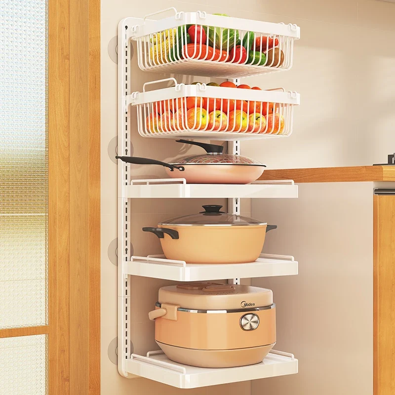 Punch-free hang Wall Vegetable Fruit Rack Kitchen Metal Storage Grill Basket Adjustable Plant Stand Pan Pot Lid Organizer Holder