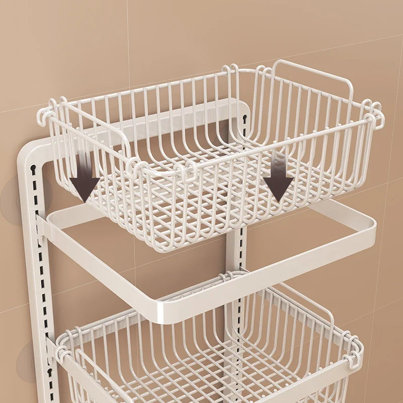 Punch-free hang Wall Vegetable Fruit Rack Kitchen Metal Storage Grill Basket Adjustable Plant Stand Pan Pot Lid Organizer Holder