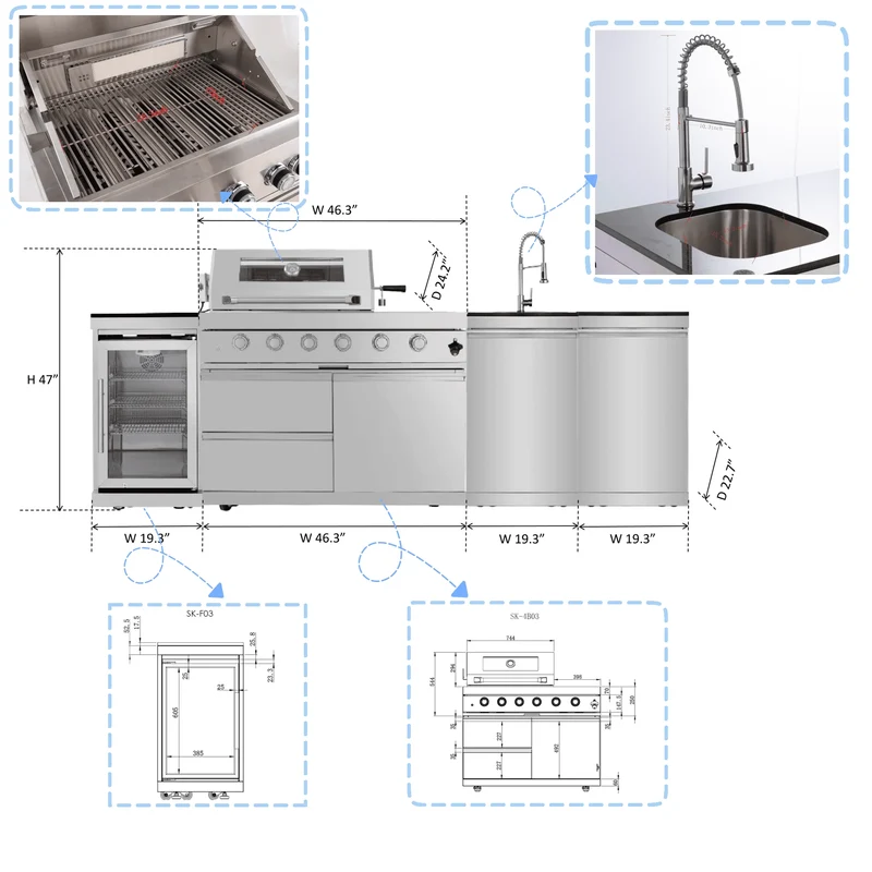 Usa Warehouse Luxury 304 Stainless Steel Bbq Modular Outdoor Kitchen Cabinet Set With Sinks Fridge
